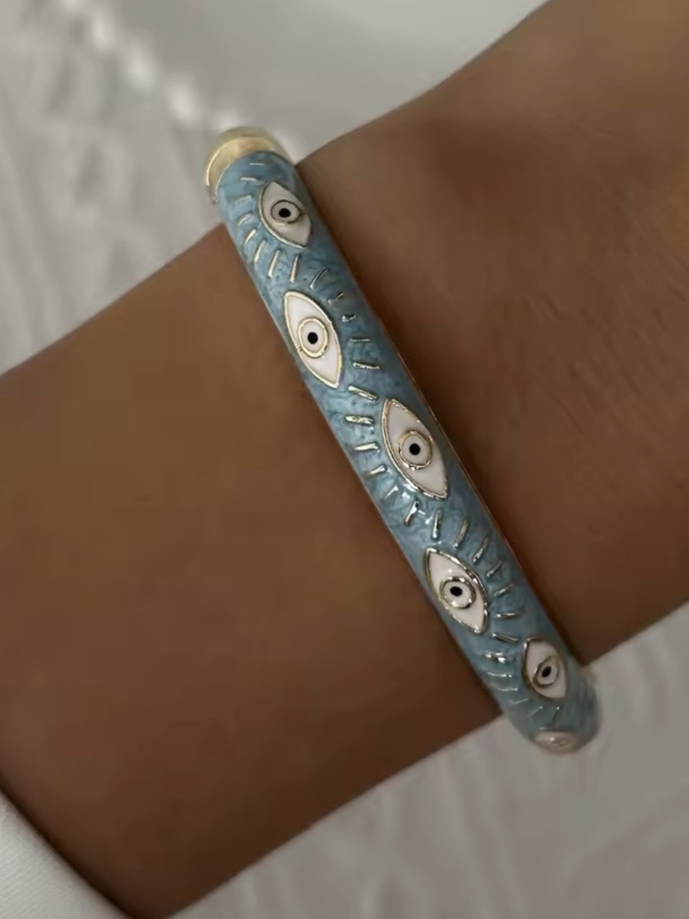 Light Blue Enamel Evil Eye Bangle Bracelet